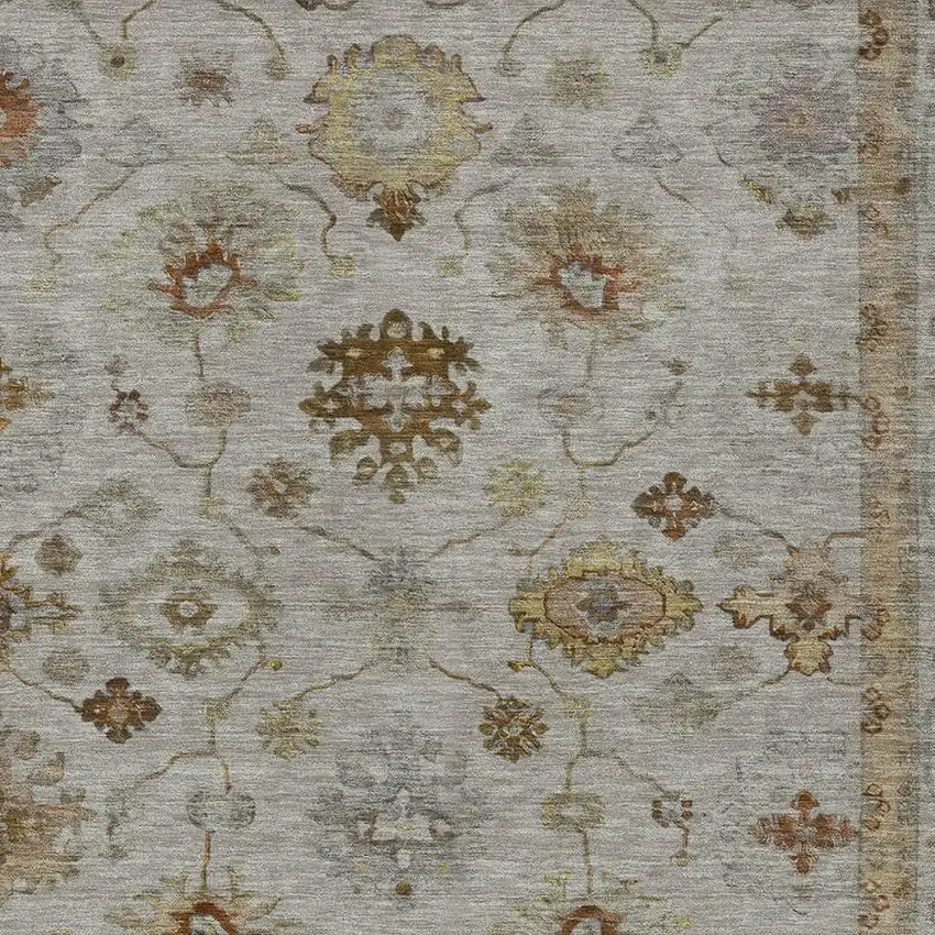 Taupe And Gold Floral Washable Indoor Outdoor Area Rug Photo 4