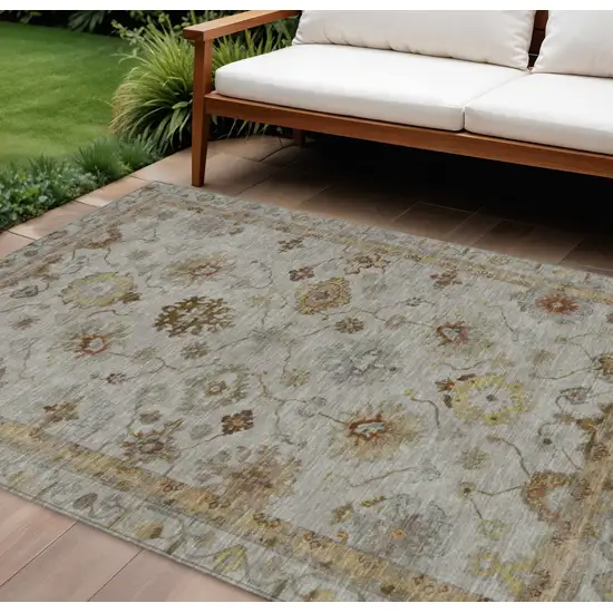 Taupe And Gold Floral Washable Indoor Outdoor Area Rug Photo 2