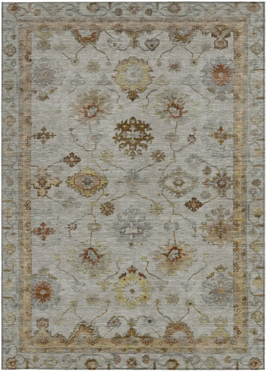 Taupe And Gold Floral Washable Indoor Outdoor Area Rug Photo 4