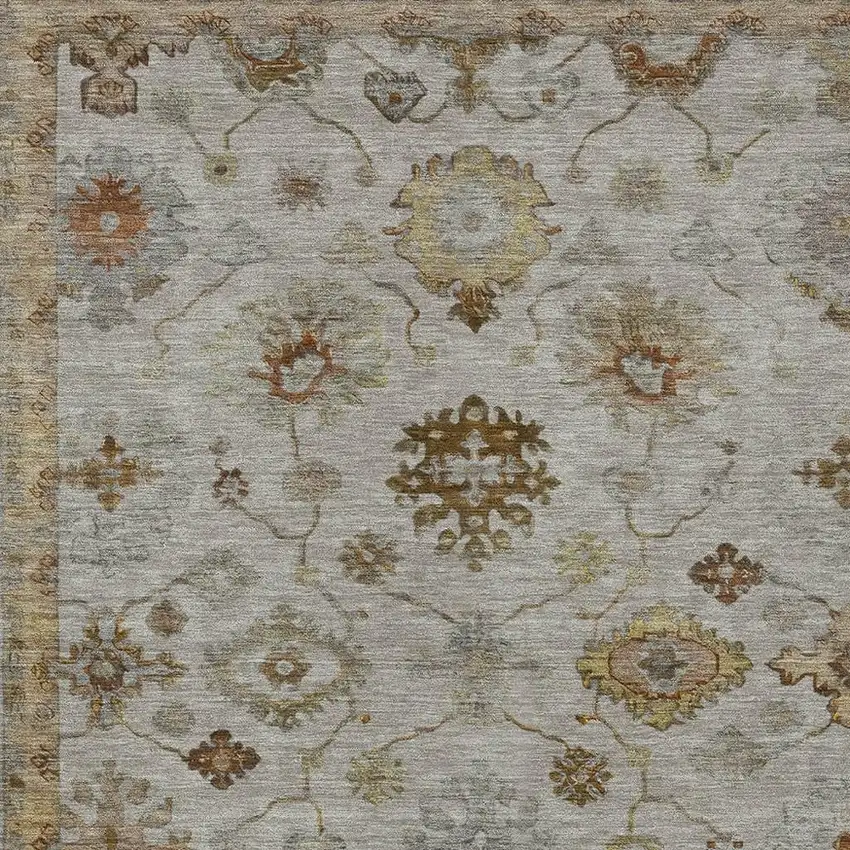 Taupe And Gold Floral Washable Indoor Outdoor Area Rug Photo 4