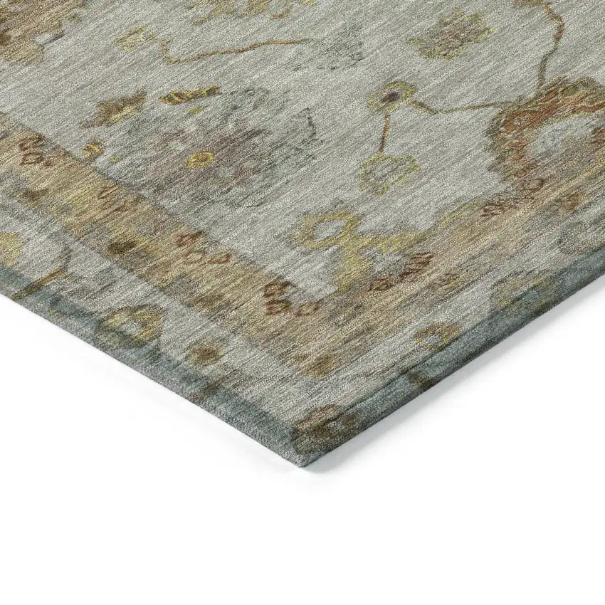 Taupe And Gold Floral Washable Indoor Outdoor Area Rug Photo 9