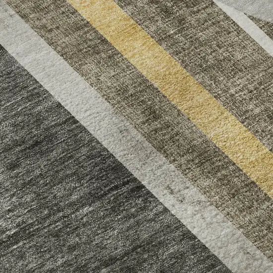 Taupe And Gold Geometric Washable Area Rug With UV Protection Photo 9