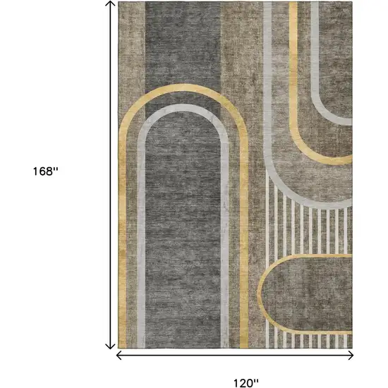 Taupe And Gold Geometric Washable Area Rug With UV Protection Photo 3