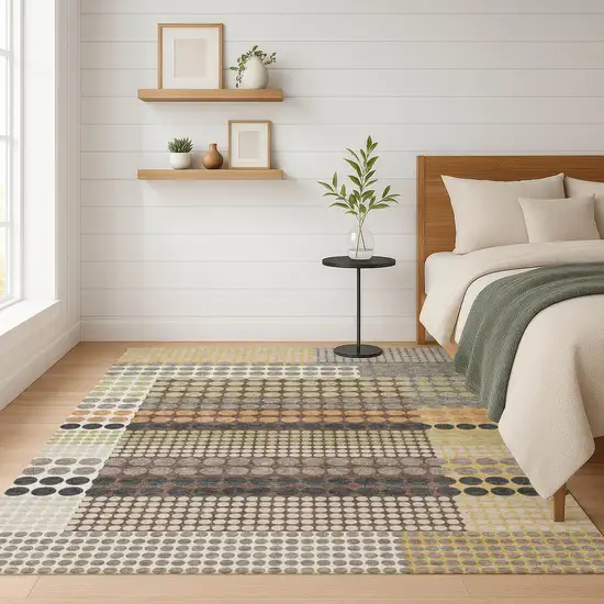 Taupe And Gold Geometric Washable Indoor Outdoor Area Rug Photo 6