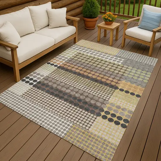 Taupe And Gold Geometric Washable Indoor Outdoor Area Rug Photo 4