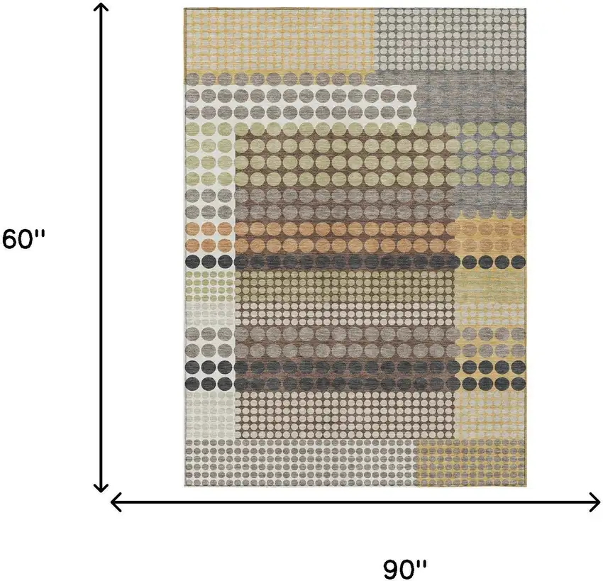 Taupe And Gold Geometric Washable Indoor Outdoor Area Rug Photo 8