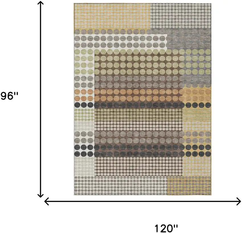 Taupe And Gold Geometric Washable Indoor Outdoor Area Rug Photo 8