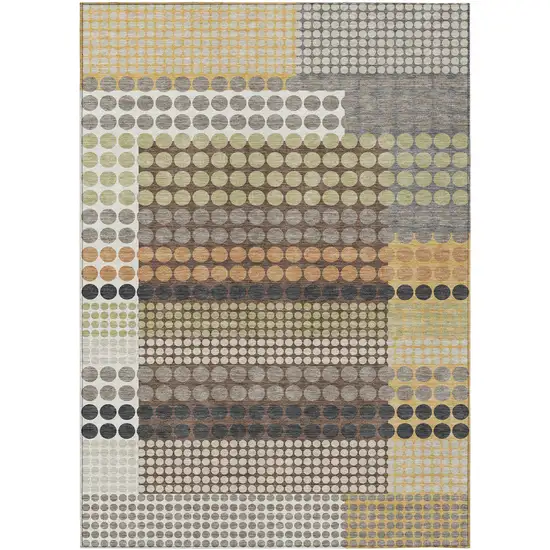 Taupe And Gold Geometric Washable Indoor Outdoor Area Rug Photo 1