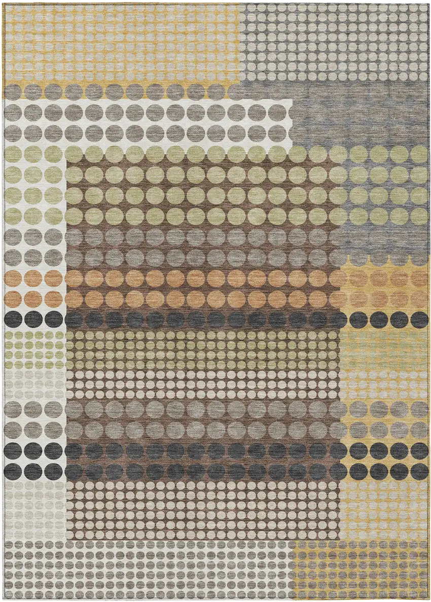 Taupe And Gold Geometric Washable Indoor Outdoor Area Rug Photo 1