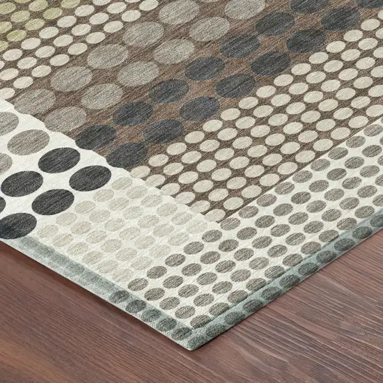 Taupe And Gold Geometric Washable Indoor Outdoor Area Rug Photo 3