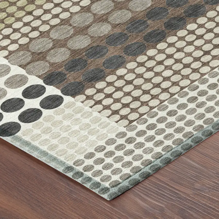 Taupe And Gold Geometric Washable Indoor Outdoor Area Rug Photo 3