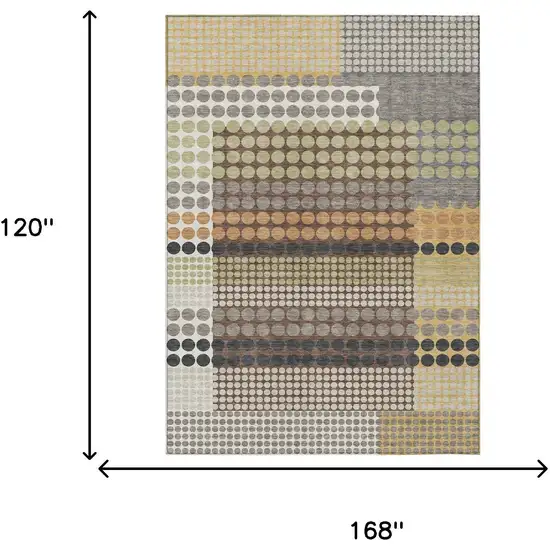 Taupe And Gold Geometric Washable Indoor Outdoor Area Rug Photo 8