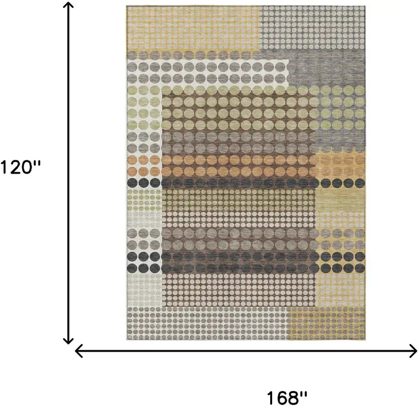 Taupe And Gold Geometric Washable Indoor Outdoor Area Rug Photo 8