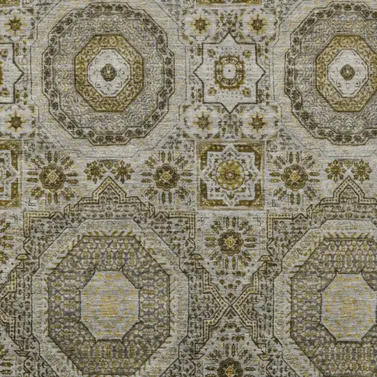 Taupe And Gold Medallion Washable Indoor Outdoor Area Rug Photo 4