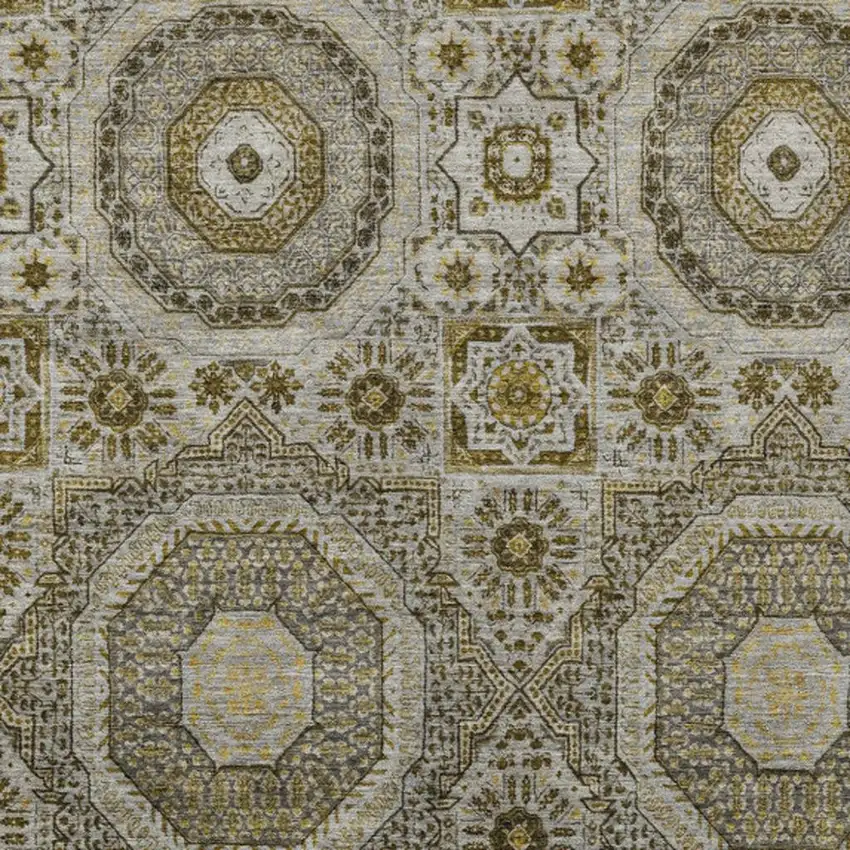 Taupe And Gold Medallion Washable Indoor Outdoor Area Rug Photo 4