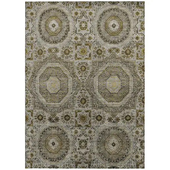 Taupe And Gold Medallion Washable Indoor Outdoor Area Rug Photo 3