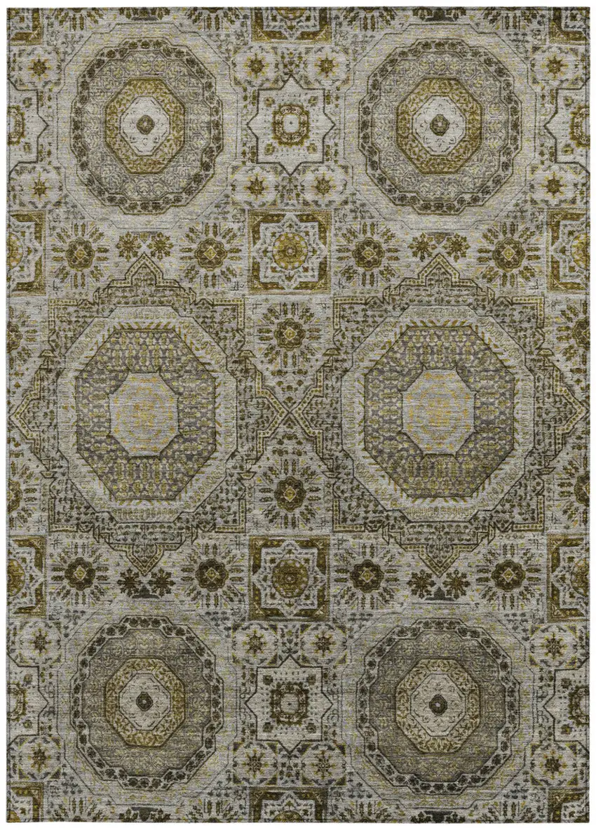 Taupe And Gold Medallion Washable Indoor Outdoor Area Rug Photo 3