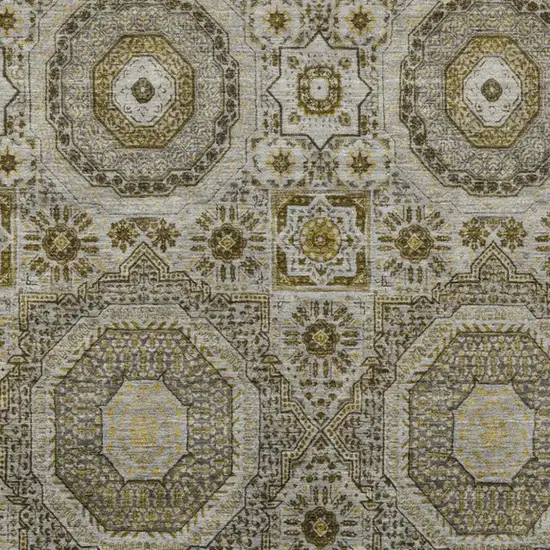 Taupe And Gold Medallion Washable Indoor Outdoor Area Rug Photo 4