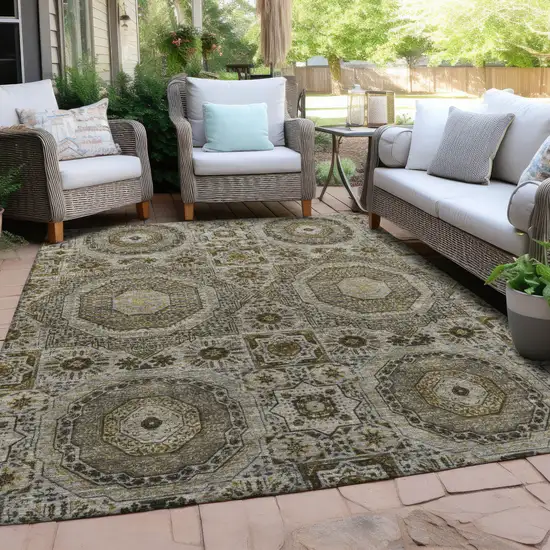 Taupe And Gold Medallion Washable Indoor Outdoor Area Rug Photo 5
