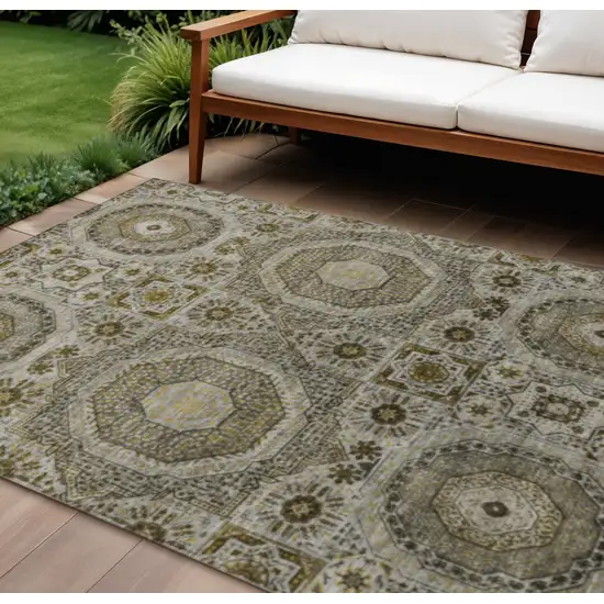 Taupe And Gold Medallion Washable Indoor Outdoor Area Rug Photo 2
