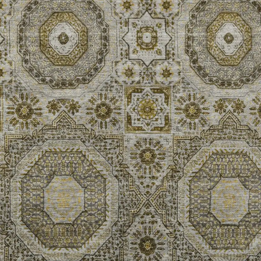 Taupe And Gold Medallion Washable Indoor Outdoor Area Rug Photo 3