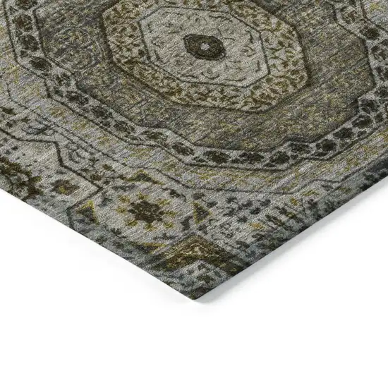 Taupe And Gold Medallion Washable Indoor Outdoor Area Rug Photo 9