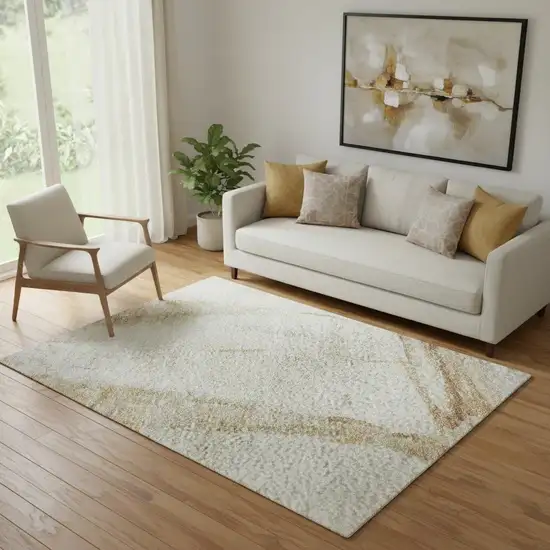 Taupe And Gold Nautical Washable Area Rug With UV Protection Photo 2