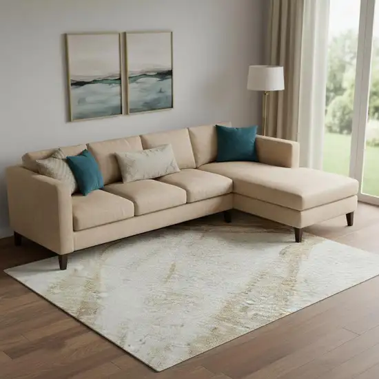 Taupe And Gold Nautical Washable Area Rug With UV Protection Photo 2