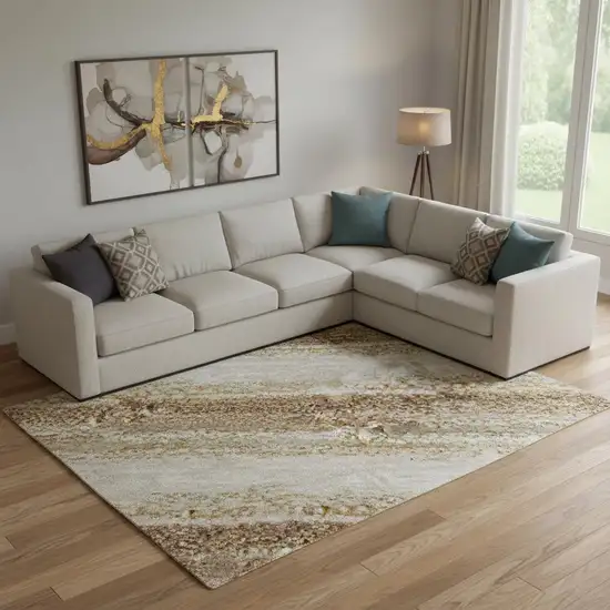 Taupe And Gold Nautical Washable Area Rug With UV Protection Photo 2