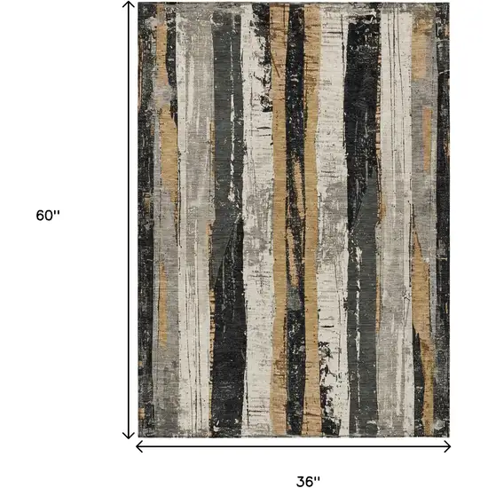 Taupe And Gold Striped Washable Indoor Outdoor Area Rug Photo 9