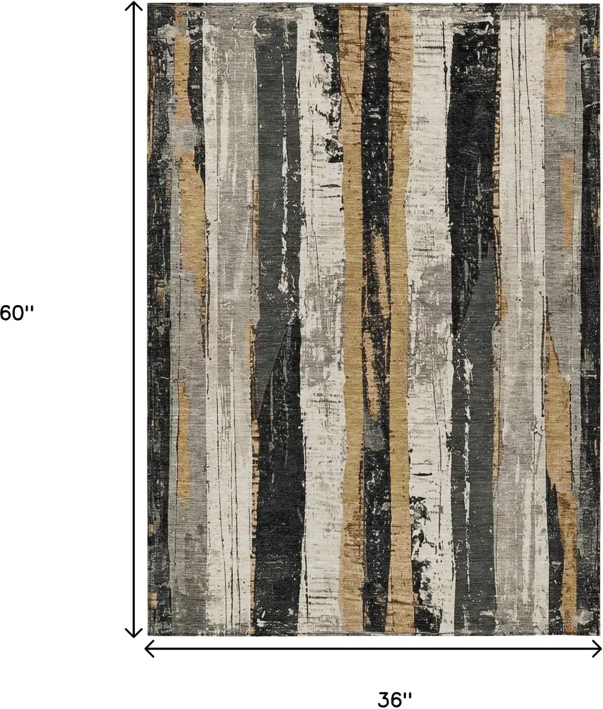 Taupe And Gold Striped Washable Indoor Outdoor Area Rug Photo 9