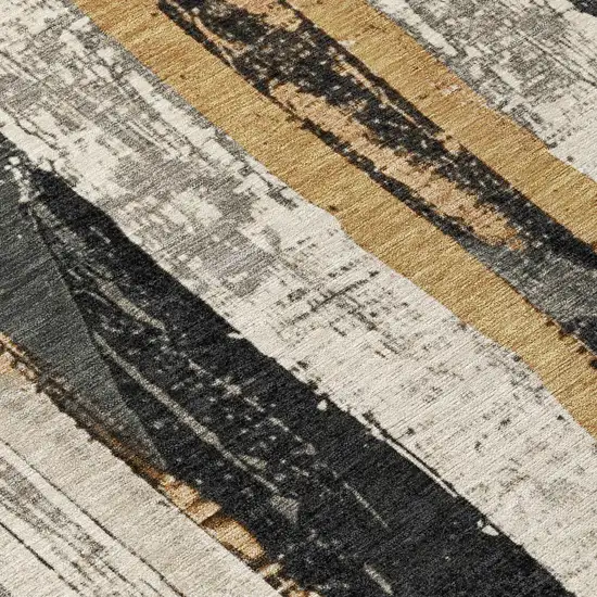 Taupe And Gold Striped Washable Indoor Outdoor Area Rug Photo 8