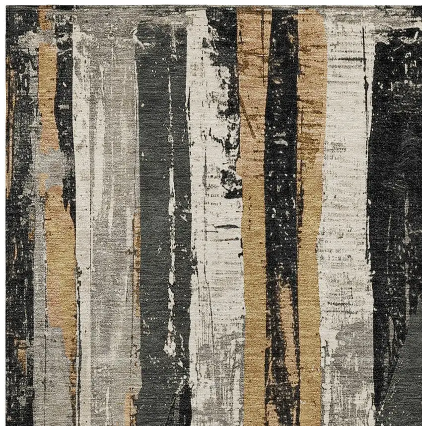 Taupe And Gold Striped Washable Indoor Outdoor Area Rug Photo 7
