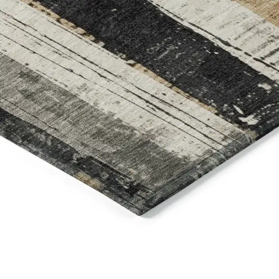 Taupe And Gold Striped Washable Indoor Outdoor Area Rug Photo 9