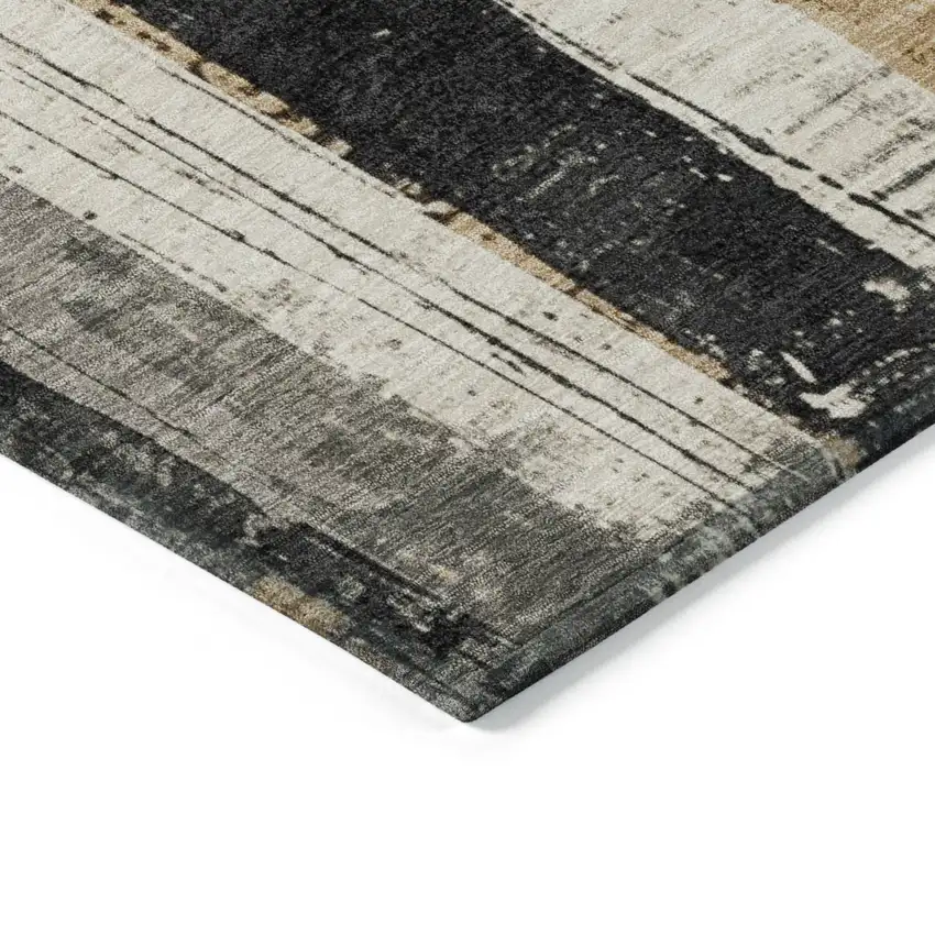 Taupe And Gold Striped Washable Indoor Outdoor Area Rug Photo 9