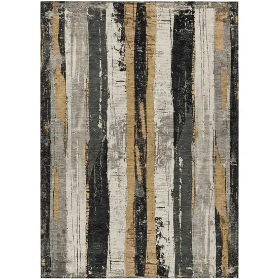 Taupe And Gold Striped Washable Indoor Outdoor Area Rug Photo 8