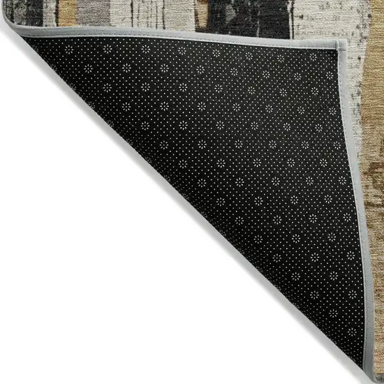 Taupe And Gold Striped Washable Indoor Outdoor Area Rug Photo 3