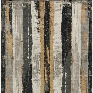 Photo of Taupe And Gold Striped Washable Indoor Outdoor Area Rug