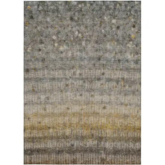 Taupe And Gold Striped Washable Indoor Outdoor Area Rug Photo 4