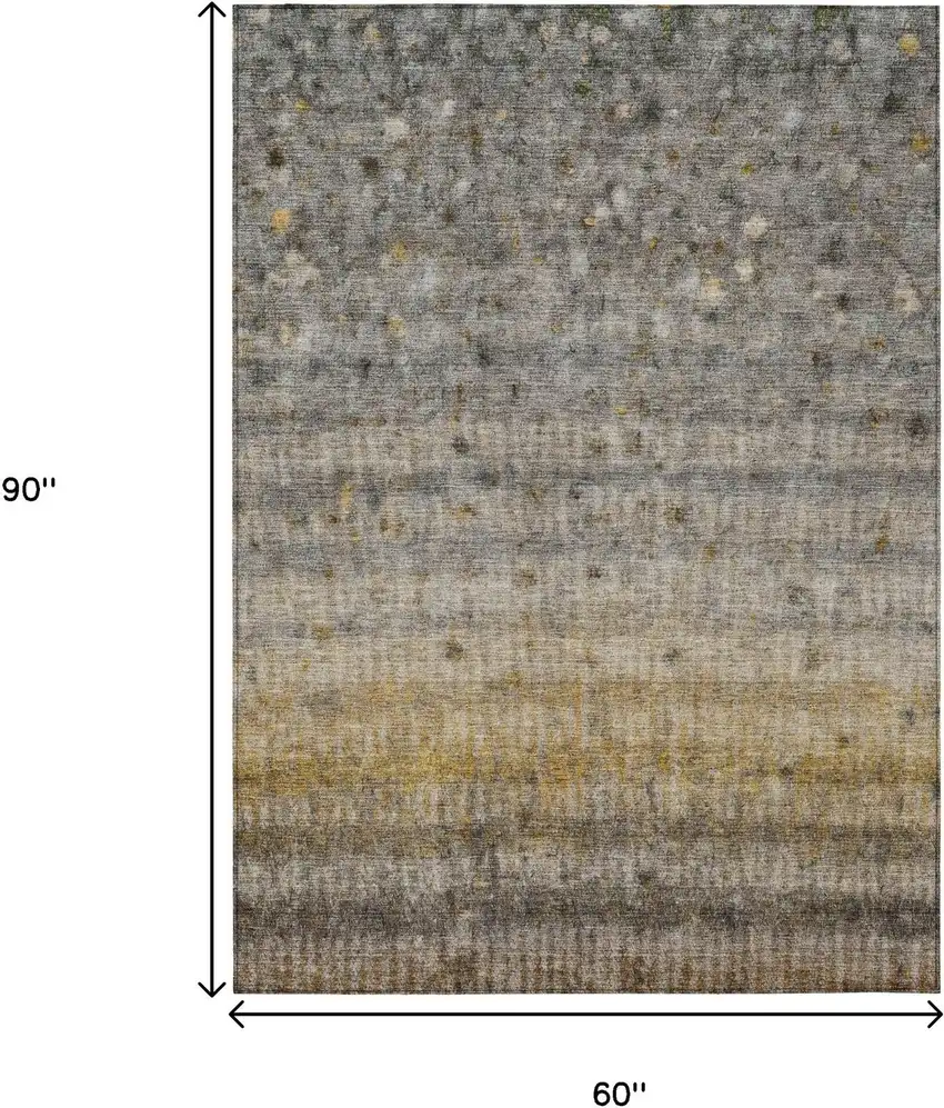 Taupe And Gold Striped Washable Indoor Outdoor Area Rug Photo 3