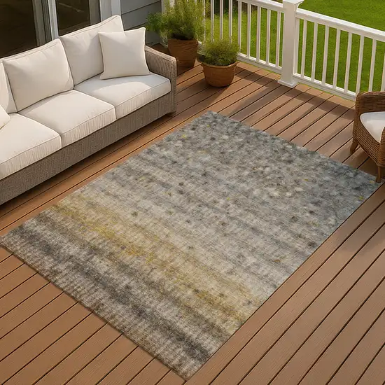 Taupe And Gold Striped Washable Indoor Outdoor Area Rug Photo 6