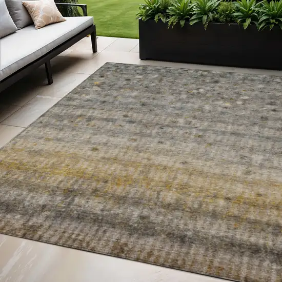 Taupe And Gold Striped Washable Indoor Outdoor Area Rug Photo 1