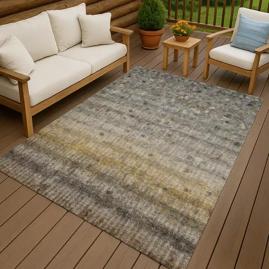 Taupe And Gold Striped Washable Indoor Outdoor Area Rug Photo 9