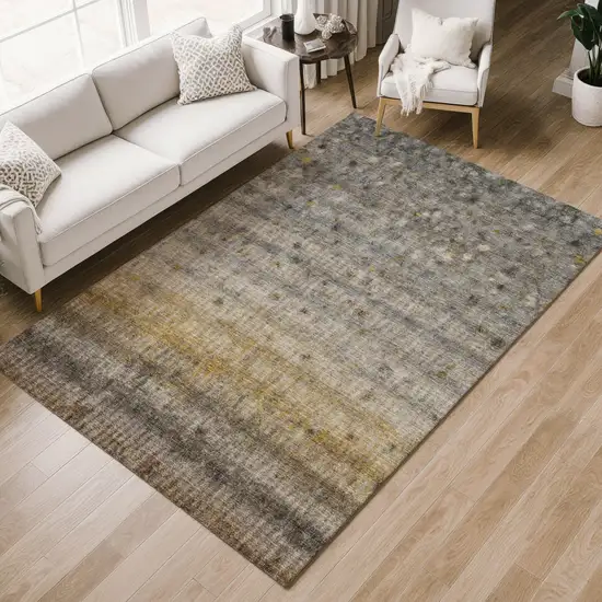 Taupe And Gold Striped Washable Indoor Outdoor Area Rug Photo 8