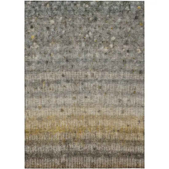 Taupe And Gold Striped Washable Indoor Outdoor Area Rug Photo 2