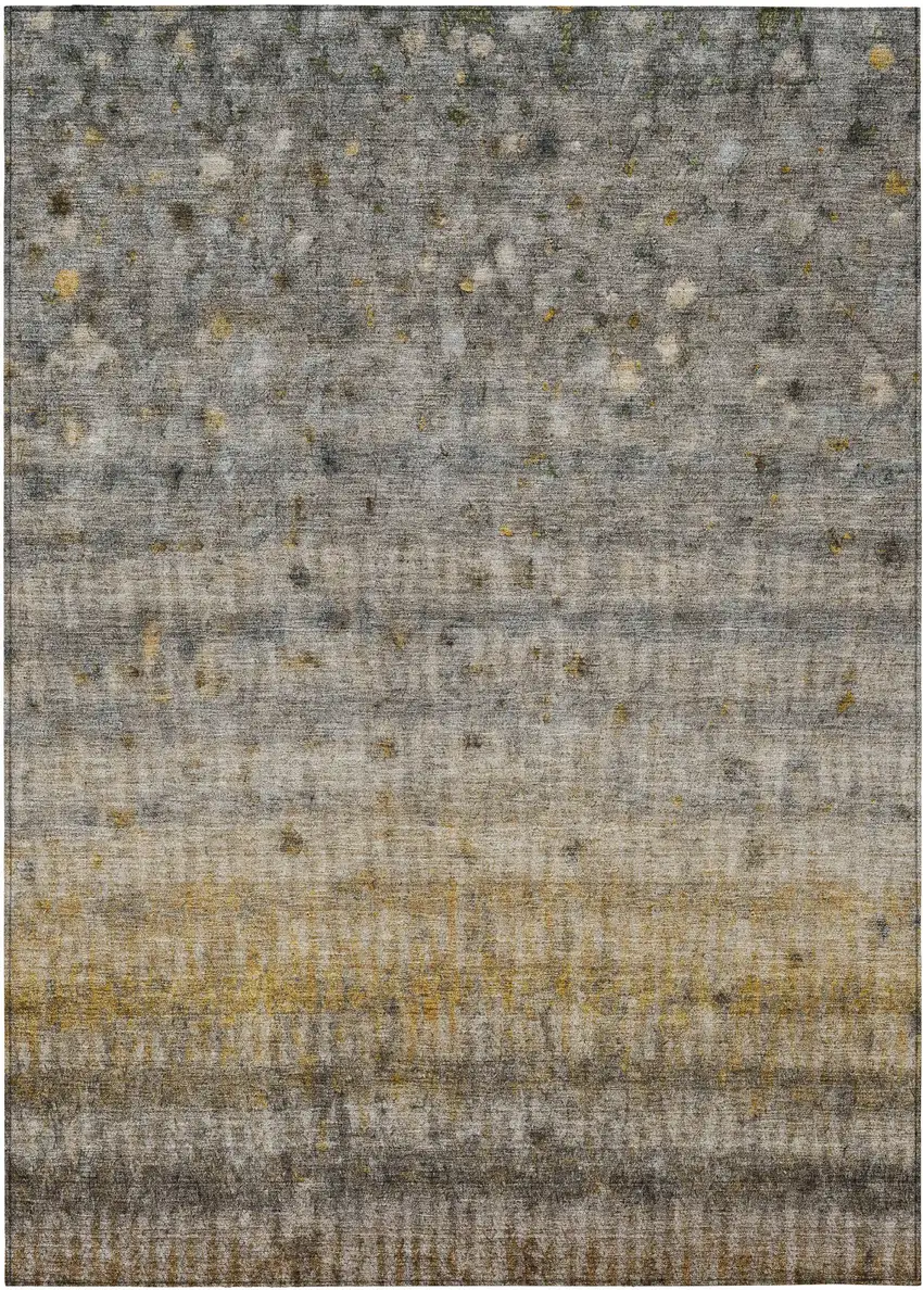 Taupe And Gold Striped Washable Indoor Outdoor Area Rug Photo 2