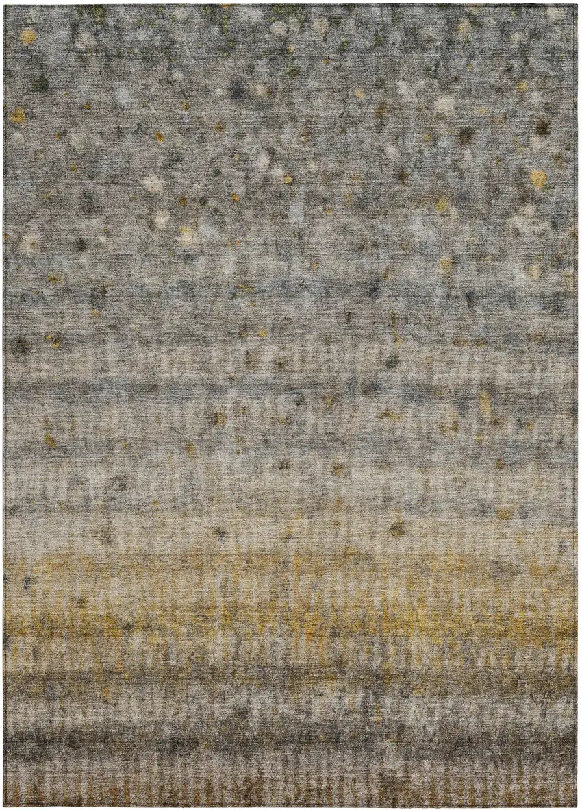 Taupe And Gold Striped Washable Indoor Outdoor Area Rug Photo 4