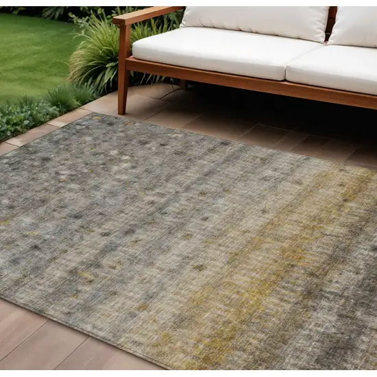Taupe And Gold Striped Washable Indoor Outdoor Area Rug Photo 1
