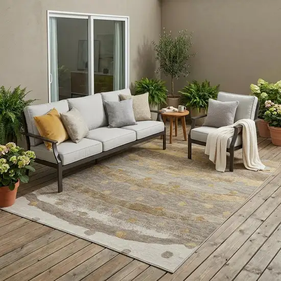 Taupe And Gold Striped Washable Indoor Outdoor Area Rug Photo 1