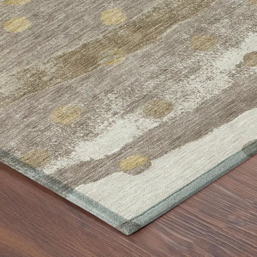 Taupe And Gold Striped Washable Indoor Outdoor Area Rug Photo 7